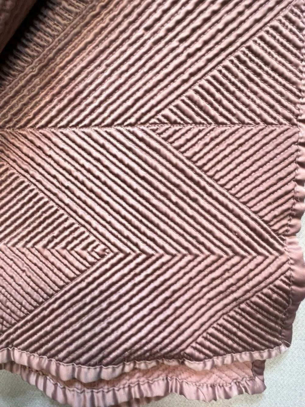 Vintage Wamsutta Reversible Quilt Bliss European Blanket Pink Textured Chevron